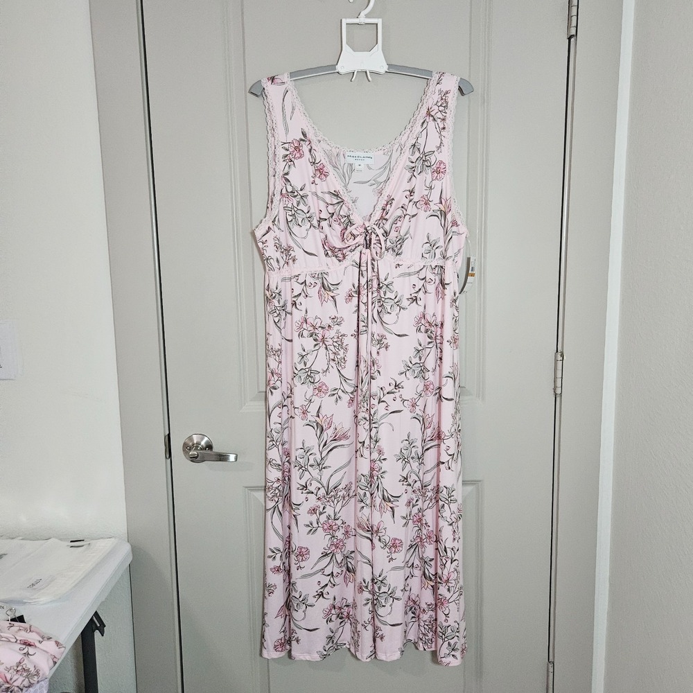Miss Elaine Pink Floral Sleeveless Nightgown